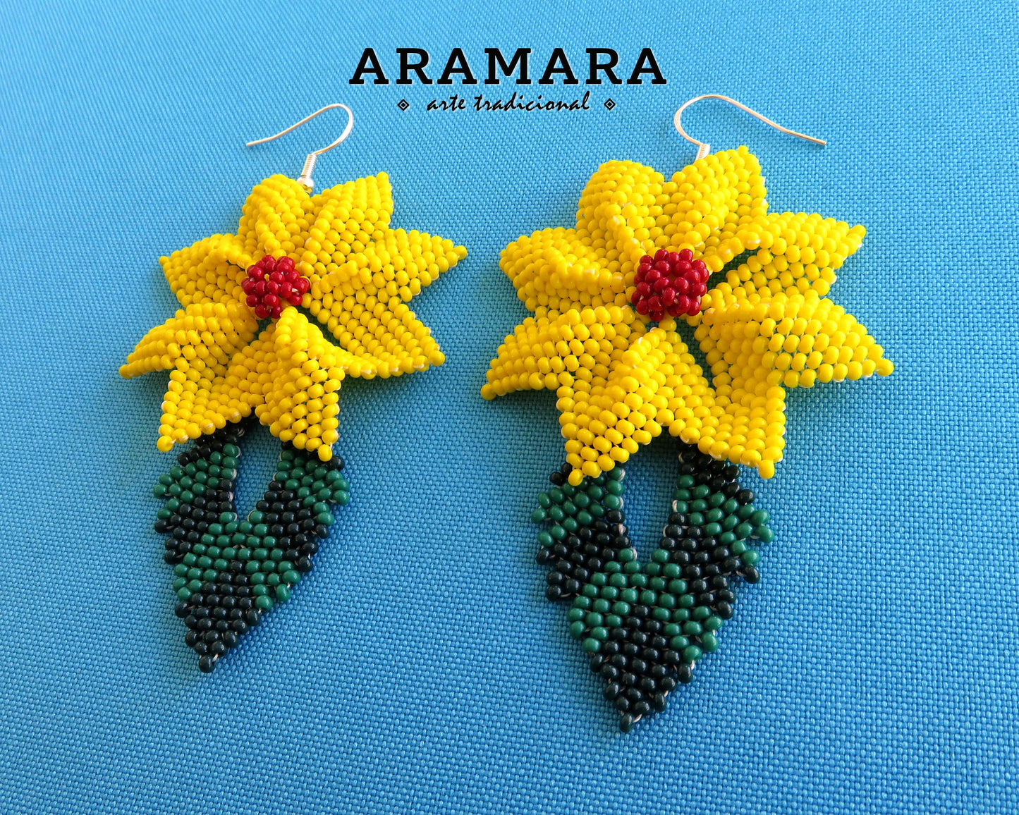 Mexican Jewelry, Native american earrings, Huichol Earrings, Mexican earrings, Mexican folk art, Beaded Flower, Flower Earrings, AF-0498