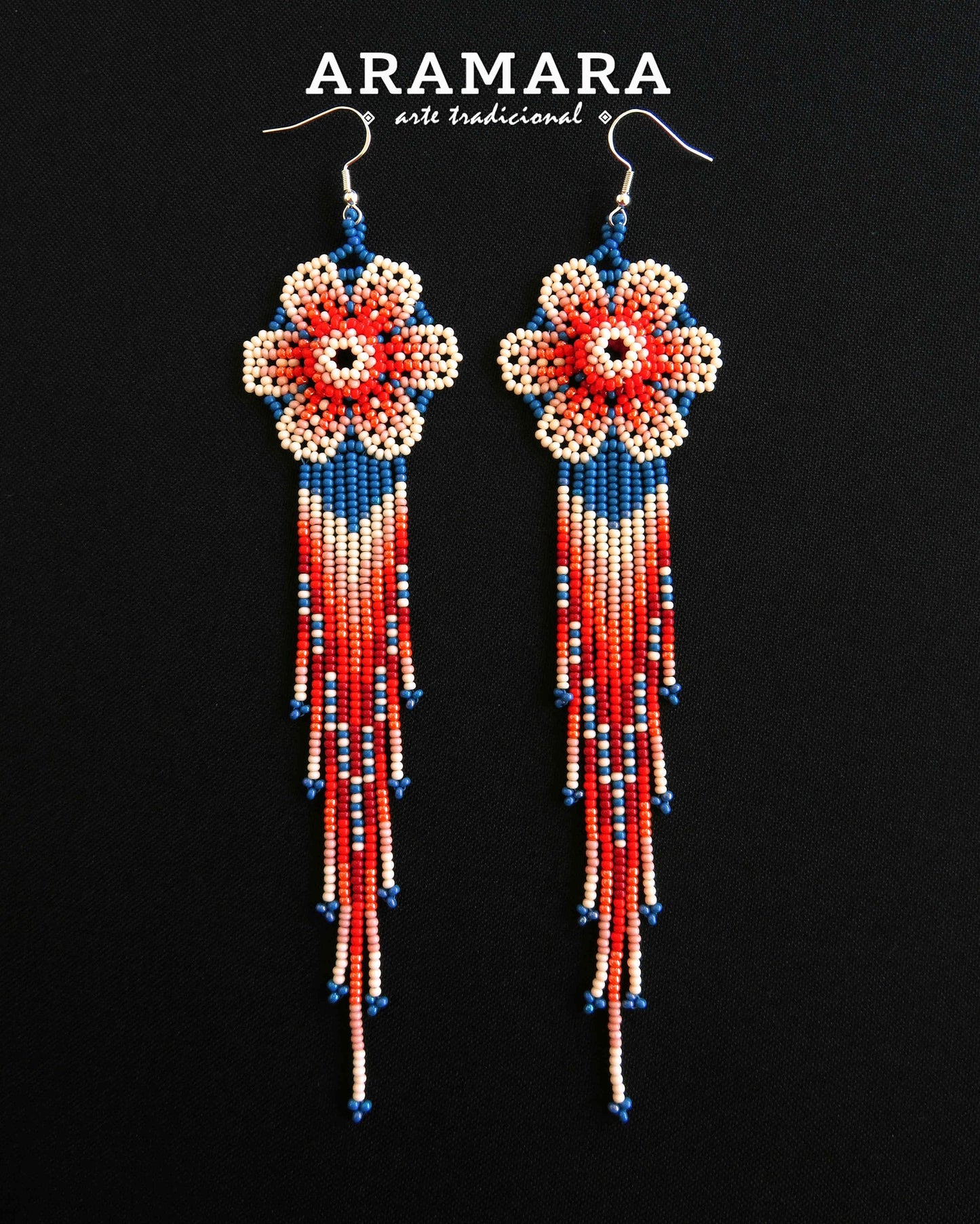 Huichol Beaded Flower Earrings | AF-0863