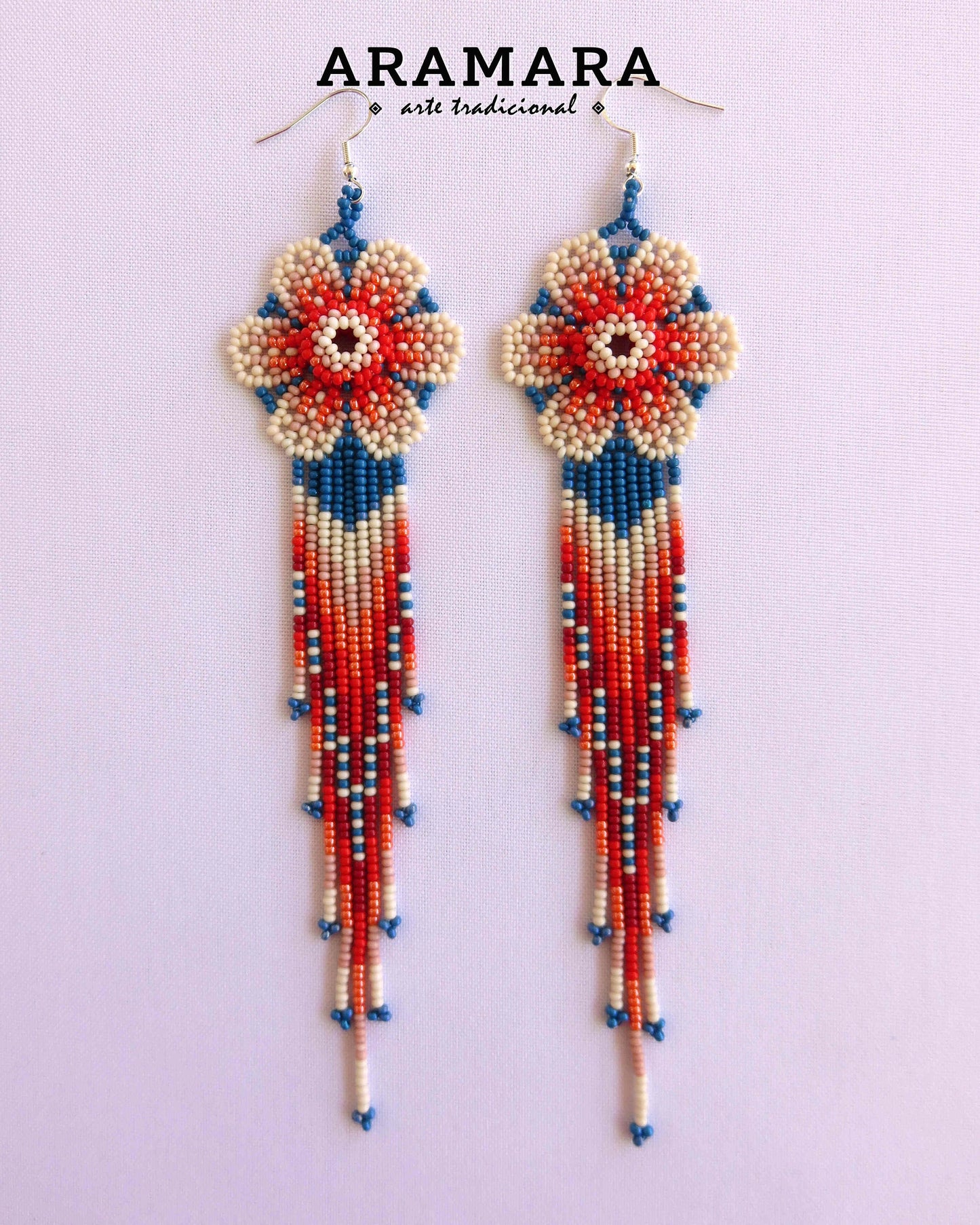 Huichol Beaded Flower Earrings | AF-0863