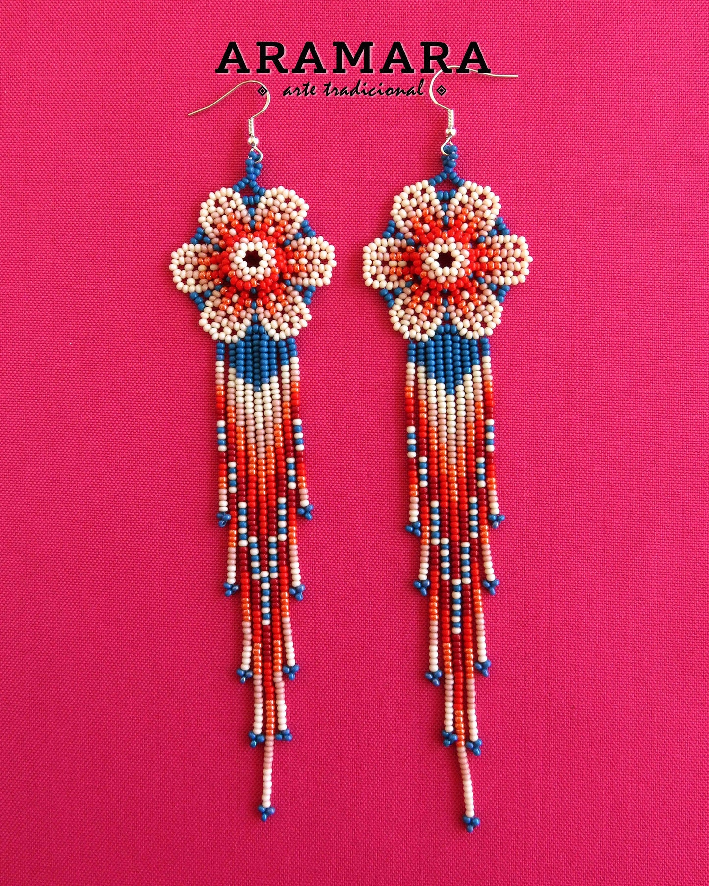 Huichol Beaded Flower Earrings | AF-0863