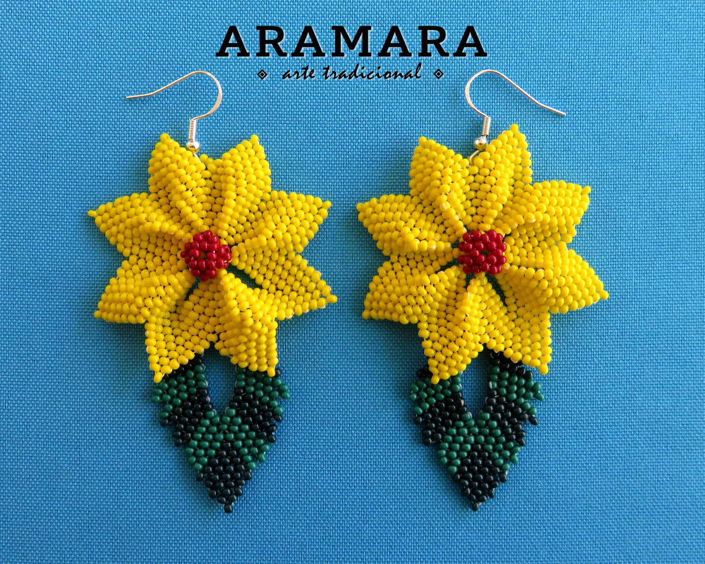 Mexican Jewelry, Native american earrings, Huichol Earrings, Mexican earrings, Mexican folk art, Beaded Flower, Flower Earrings, AF-0498