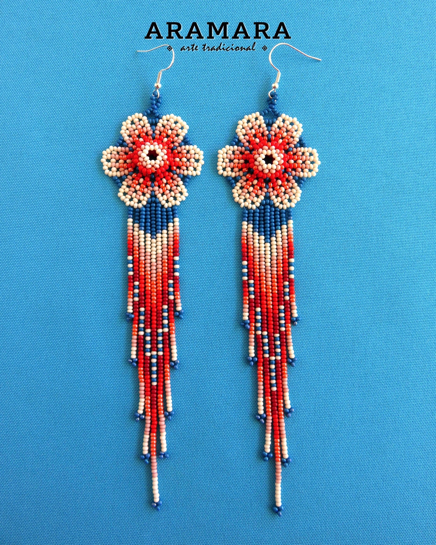 Huichol Beaded Flower Earrings | AF-0863