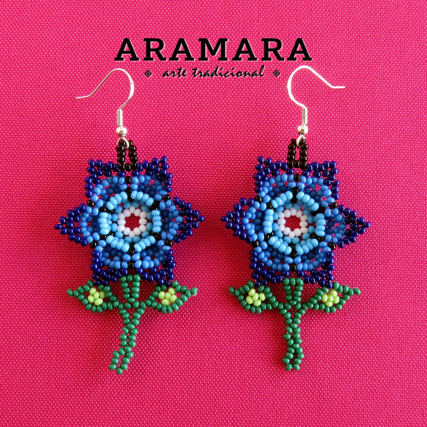 Huichol Earrings, Beaded Flower, Native american earrings, Flower Earrings, Mexican Jewelry, Mexican earrings, Mexican folk art, AF-0929