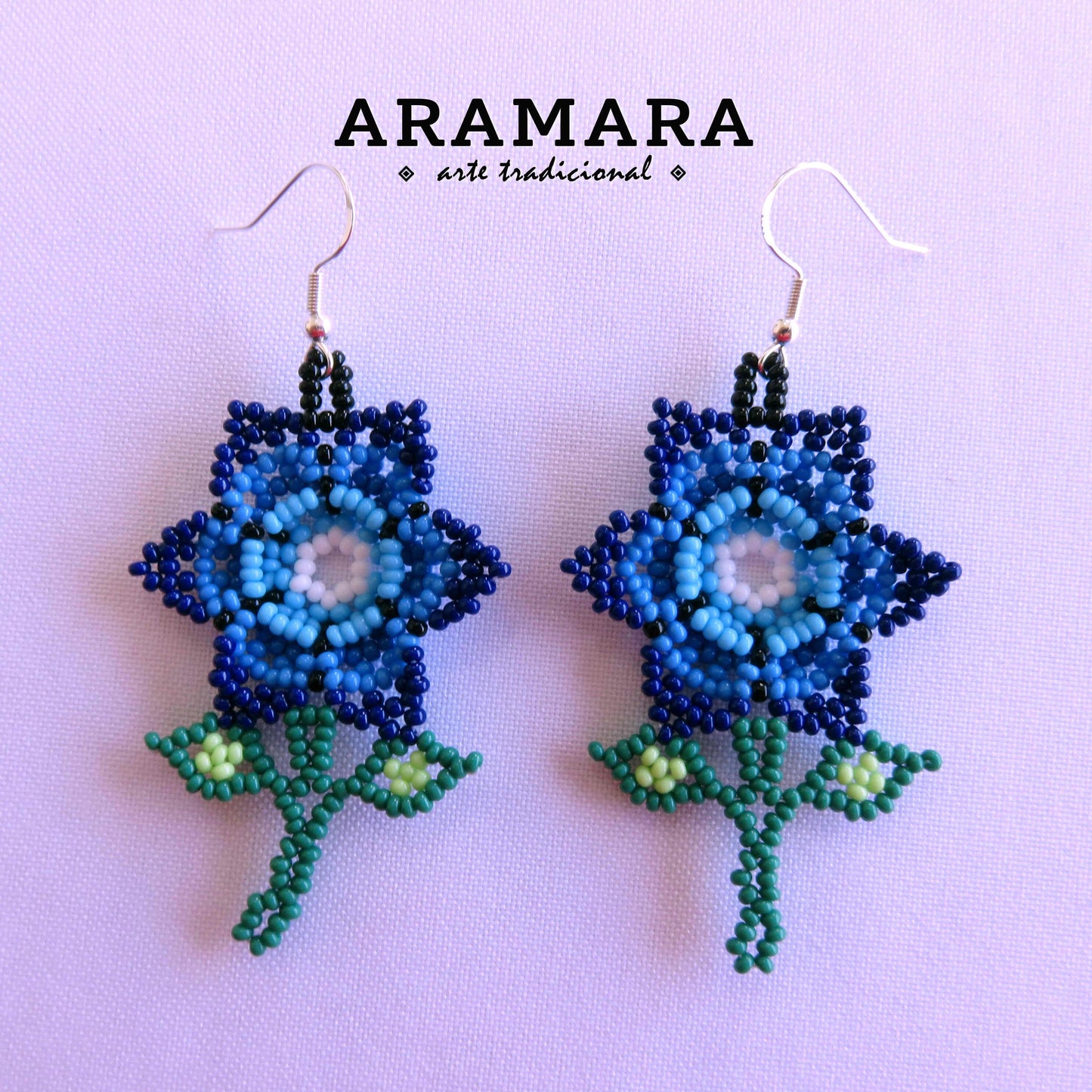 Huichol Earrings, Beaded Flower, Native american earrings, Flower Earrings, Mexican Jewelry, Mexican earrings, Mexican folk art, AF-0929