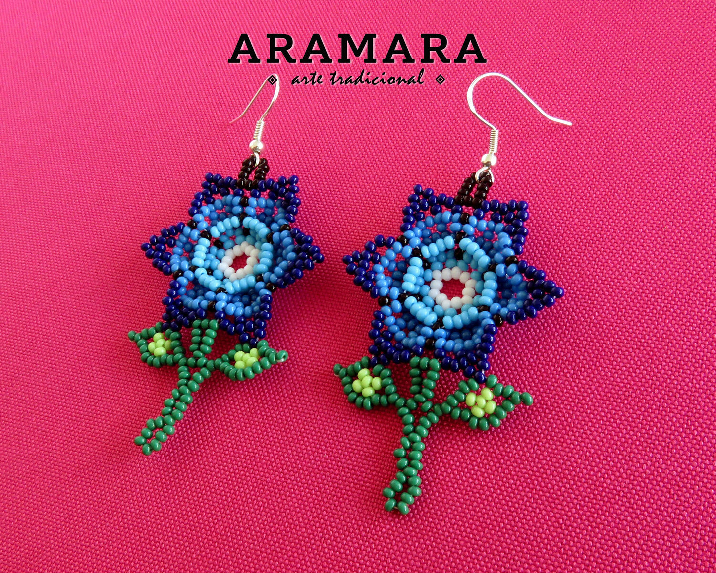 Huichol Earrings, Beaded Flower, Native american earrings, Flower Earrings, Mexican Jewelry, Mexican earrings, Mexican folk art, AF-0929
