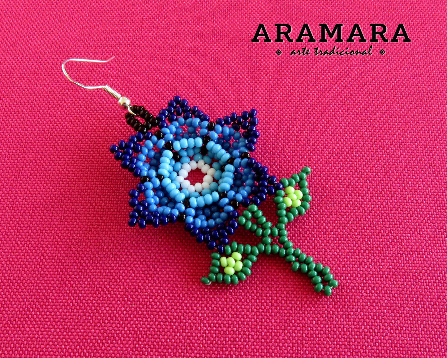 Huichol Earrings, Beaded Flower, Native american earrings, Flower Earrings, Mexican Jewelry, Mexican earrings, Mexican folk art, AF-0929