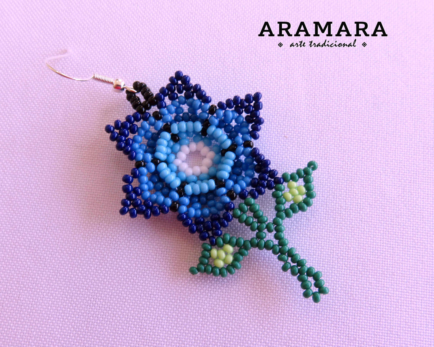 Huichol Earrings, Beaded Flower, Native american earrings, Flower Earrings, Mexican Jewelry, Mexican earrings, Mexican folk art, AF-0929
