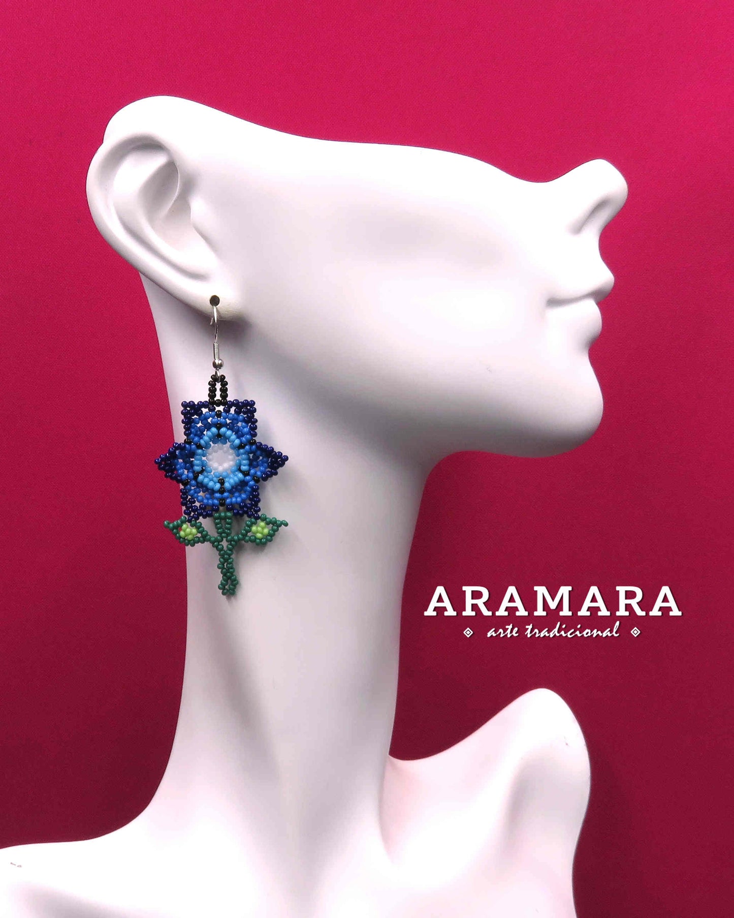 Huichol Earrings, Beaded Flower, Native american earrings, Flower Earrings, Mexican Jewelry, Mexican earrings, Mexican folk art, AF-0929