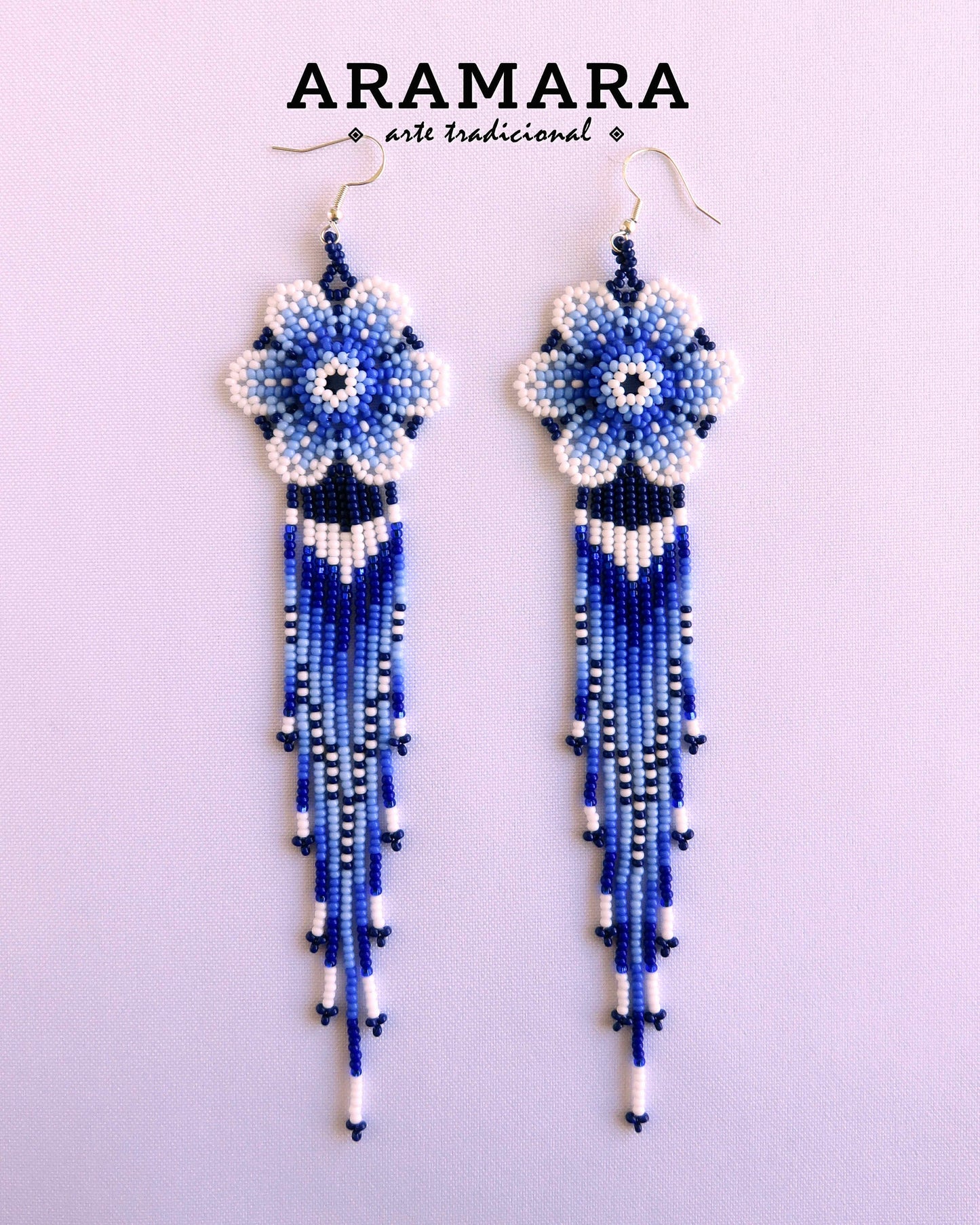 Beaded Flower, Mexican earrings, Native american earrings, Mexican Jewelry, Flower Earrings, Huichol Earrings, Mexican folk art, AF-0938