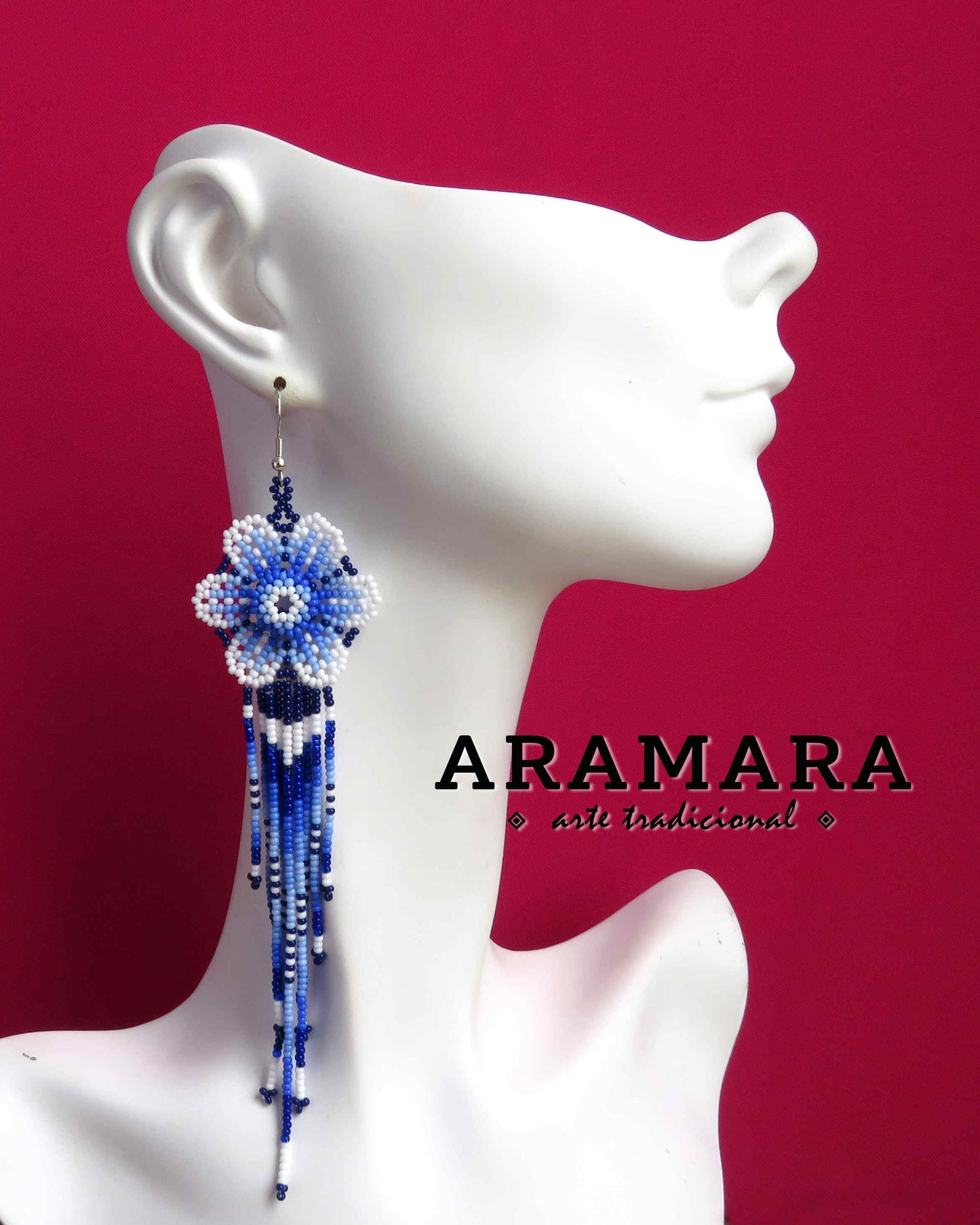 Beaded Flower, Mexican earrings, Native american earrings, Mexican Jewelry, Flower Earrings, Huichol Earrings, Mexican folk art, AF-0938