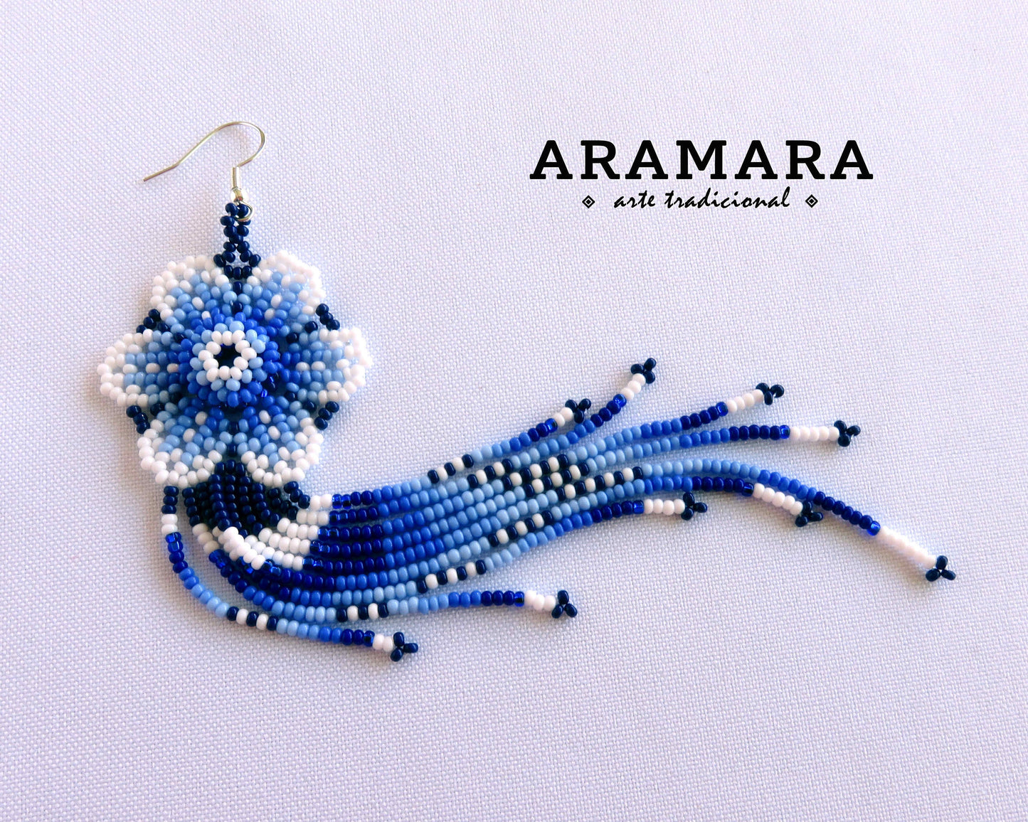 Beaded Flower, Mexican earrings, Native american earrings, Mexican Jewelry, Flower Earrings, Huichol Earrings, Mexican folk art, AF-0938