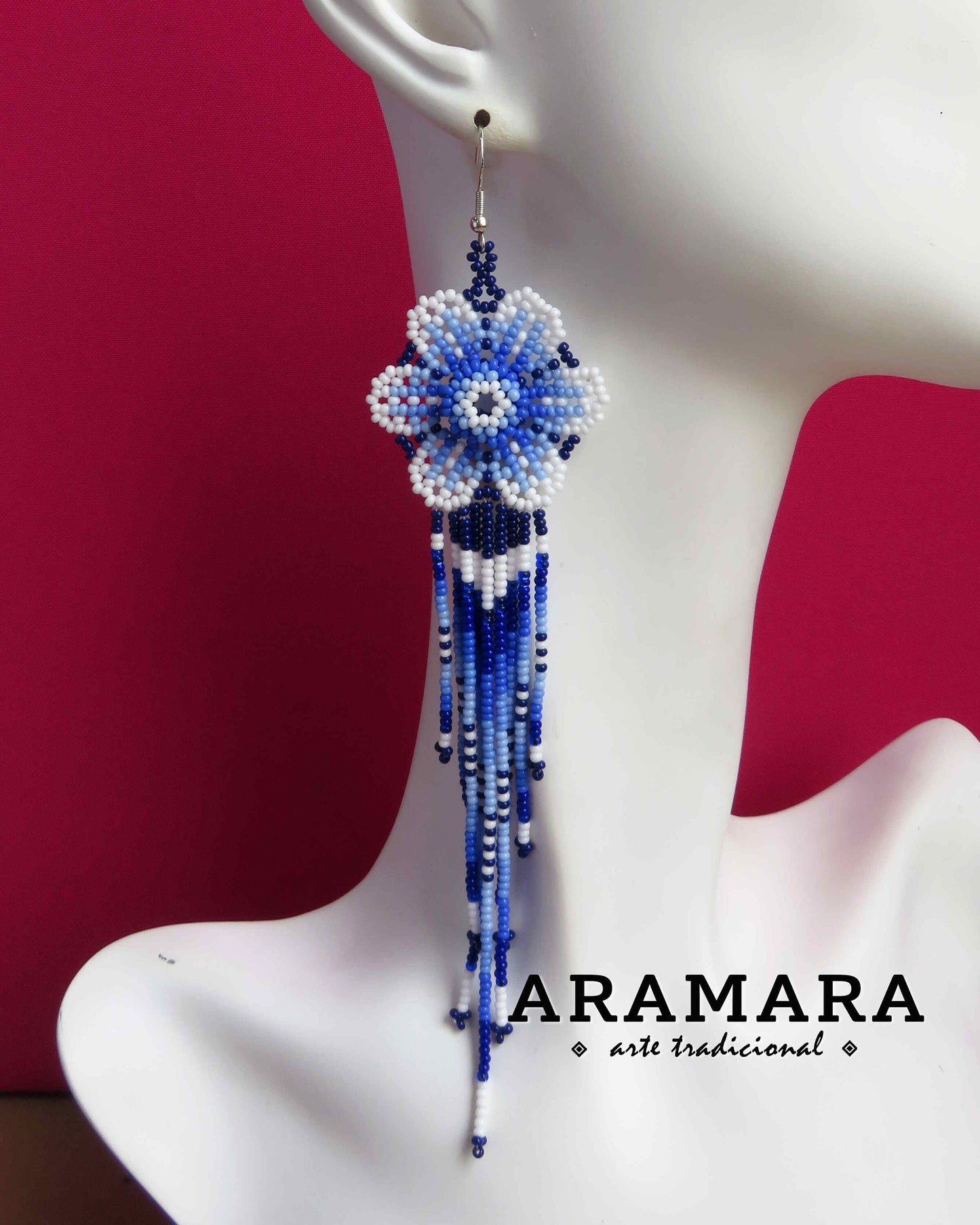 Beaded Flower, Mexican earrings, Native american earrings, Mexican Jewelry, Flower Earrings, Huichol Earrings, Mexican folk art, AF-0938