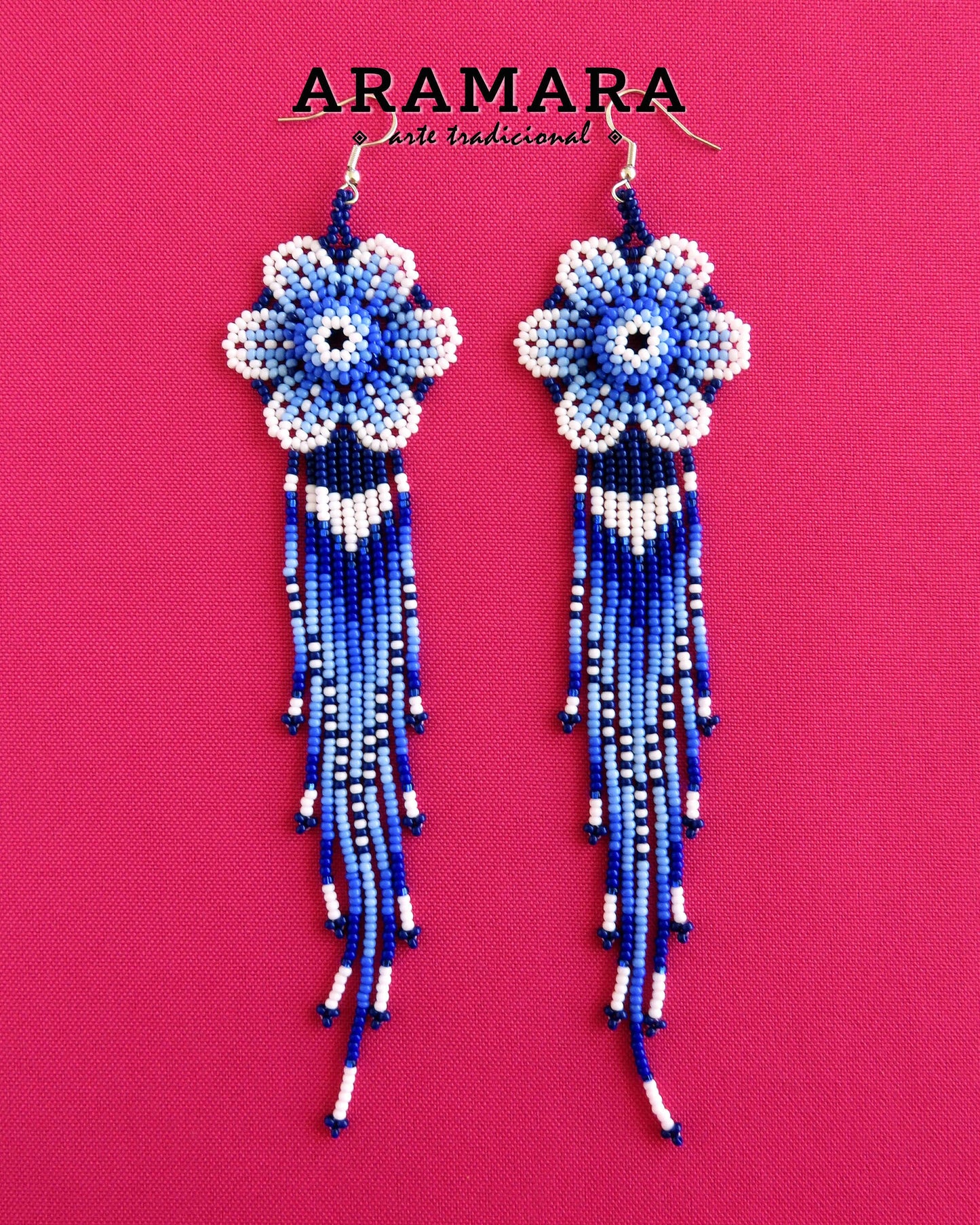 Beaded Flower, Mexican earrings, Native american earrings, Mexican Jewelry, Flower Earrings, Huichol Earrings, Mexican folk art, AF-0938