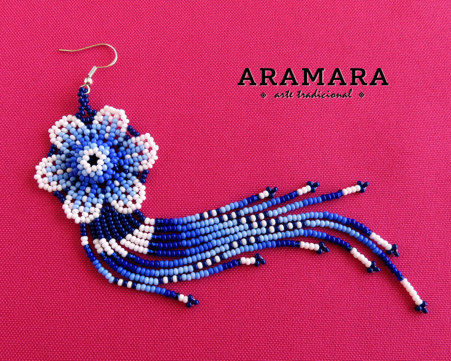 Beaded Flower, Mexican earrings, Native american earrings, Mexican Jewelry, Flower Earrings, Huichol Earrings, Mexican folk art, AF-0938