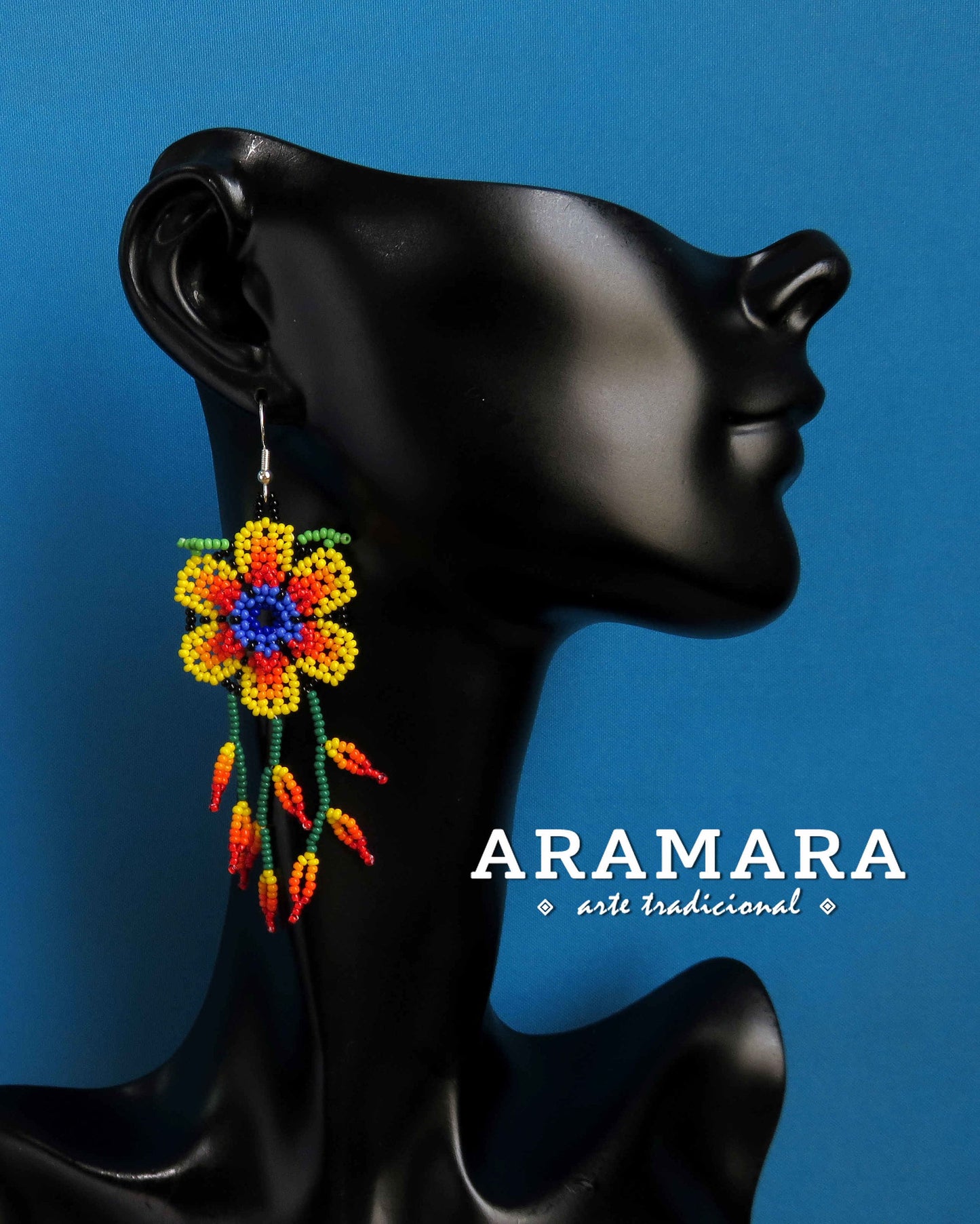 Flower Earrings, Beaded Flower, Mexican folk art, Native american earrings, Mexican Jewelry, Mexican earrings, Huichol Earrings, AF-0943