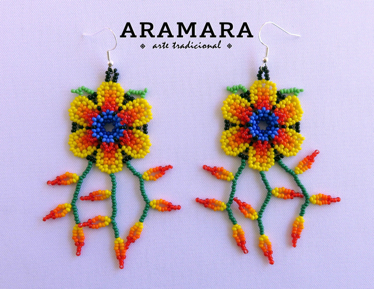 Flower Earrings, Beaded Flower, Mexican folk art, Native american earrings, Mexican Jewelry, Mexican earrings, Huichol Earrings, AF-0943