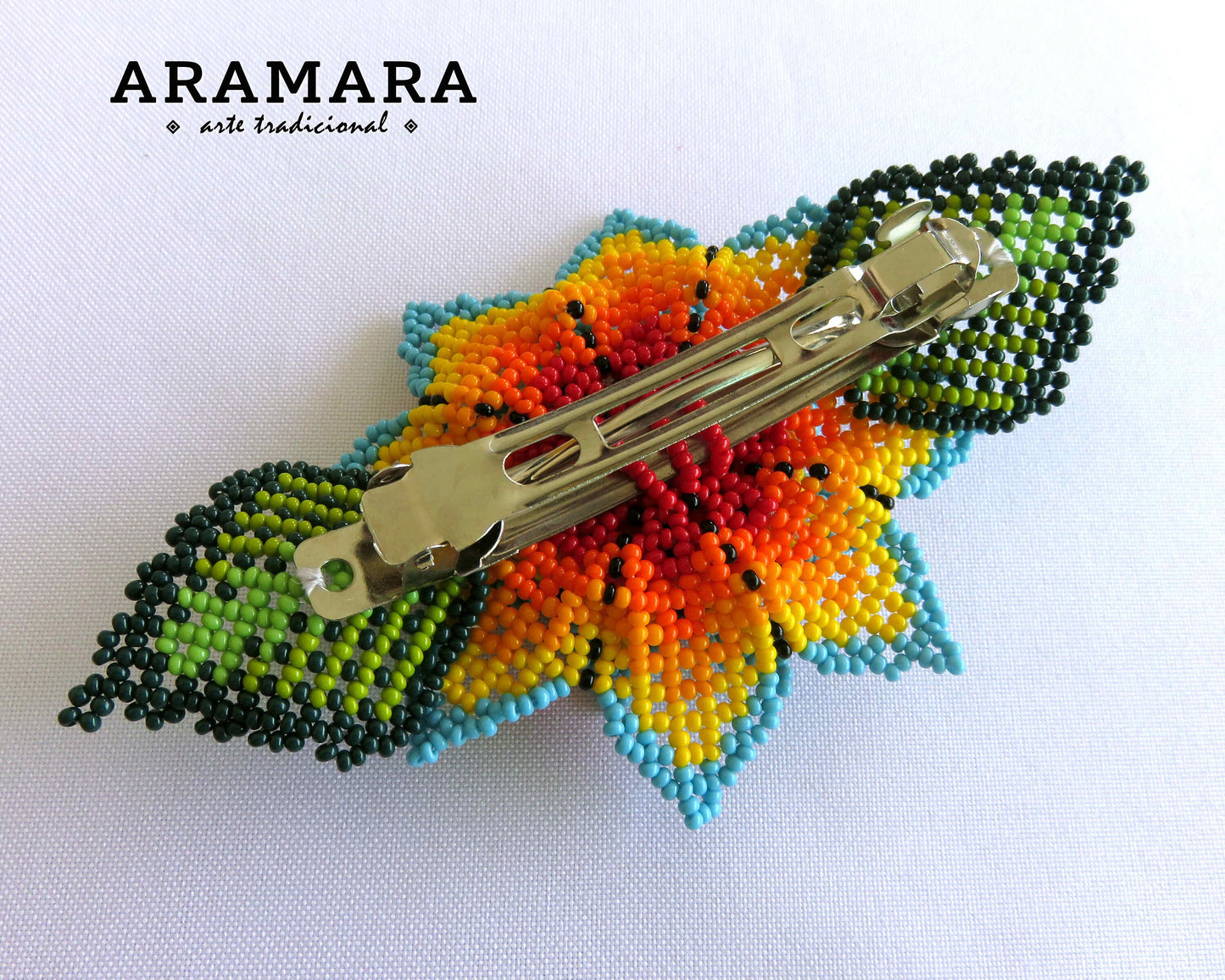 Native American, Mexican Jewelry, Mexican Hair clip, Huichol art, Beaded barrette, Beaded hair clip, Mexican art, Huichol Hair clip, BR-0105