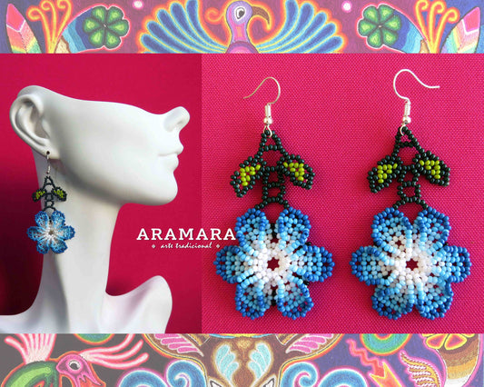 Mexican folk art, Mexican Jewelry, Native american earrings, Mexican earrings, Beaded Flower, Flower Earrings, Huichol Earrings, AF-0825