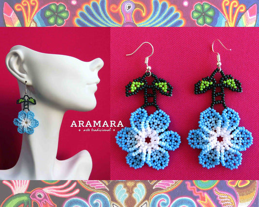 Native american earrings, Beaded Flower, Mexican Jewelry, Huichol Earrings, Mexican earrings, Mexican folk art, Flower Earrings, AF-0827