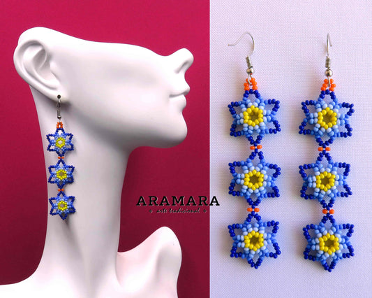 Native american earrings, Mexican Jewelry, Mexican earrings, Beaded Flower, Mexican folk art, Flower Earrings, Huichol Earrings, AF-0911
