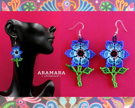 Native american earrings, Mexican folk art, Beaded Flower, Mexican Jewelry, Flower Earrings, Mexican earrings, Huichol Earrings, AF-0924