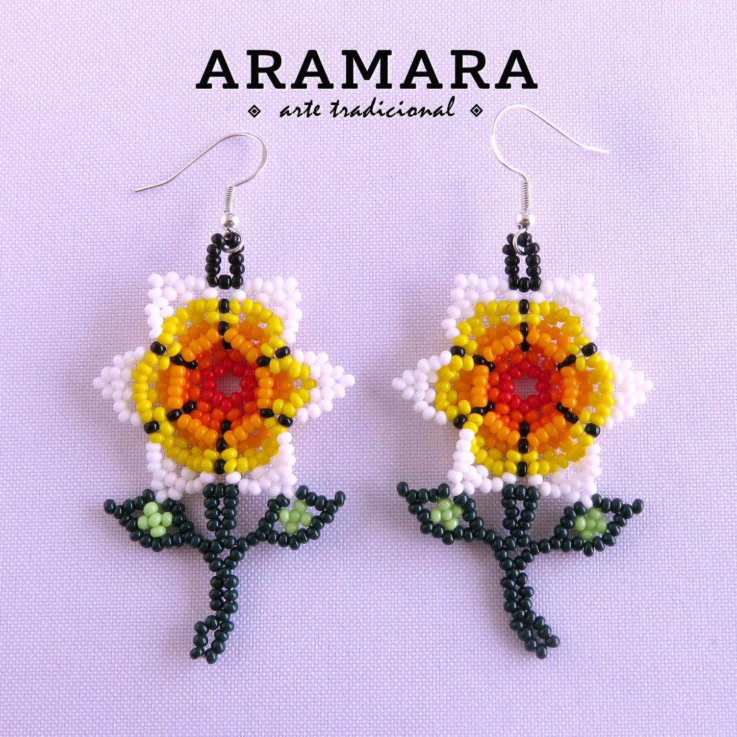 Mexican Jewelry, Native american earrings, Beaded Flower, Mexican folk art, Huichol Earrings, Flower Earrings, Mexican earrings, AF-0923