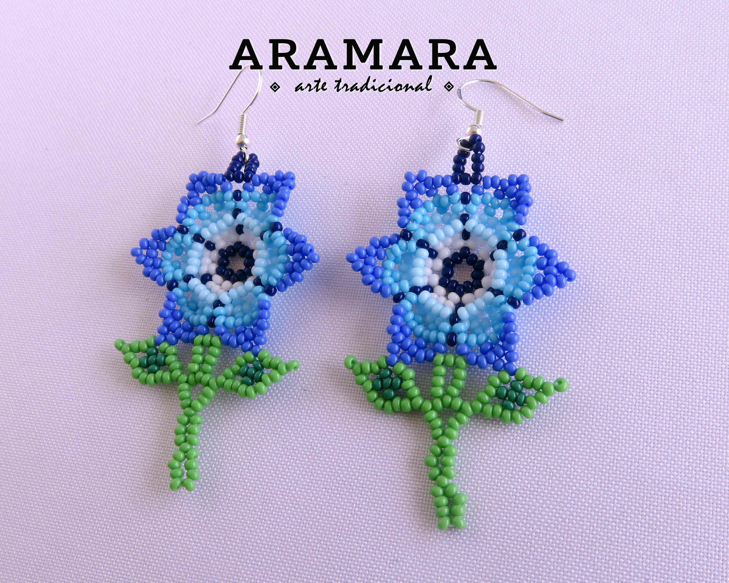 Native american earrings, Mexican folk art, Beaded Flower, Mexican Jewelry, Flower Earrings, Mexican earrings, Huichol Earrings, AF-0924
