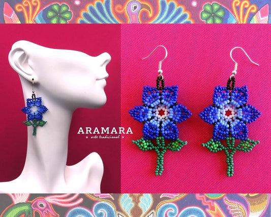 Mexican Jewelry, Mexican folk art, Huichol Earrings, Beaded Flower, Native american earrings, Flower Earrings, Mexican earrings, AF-0925