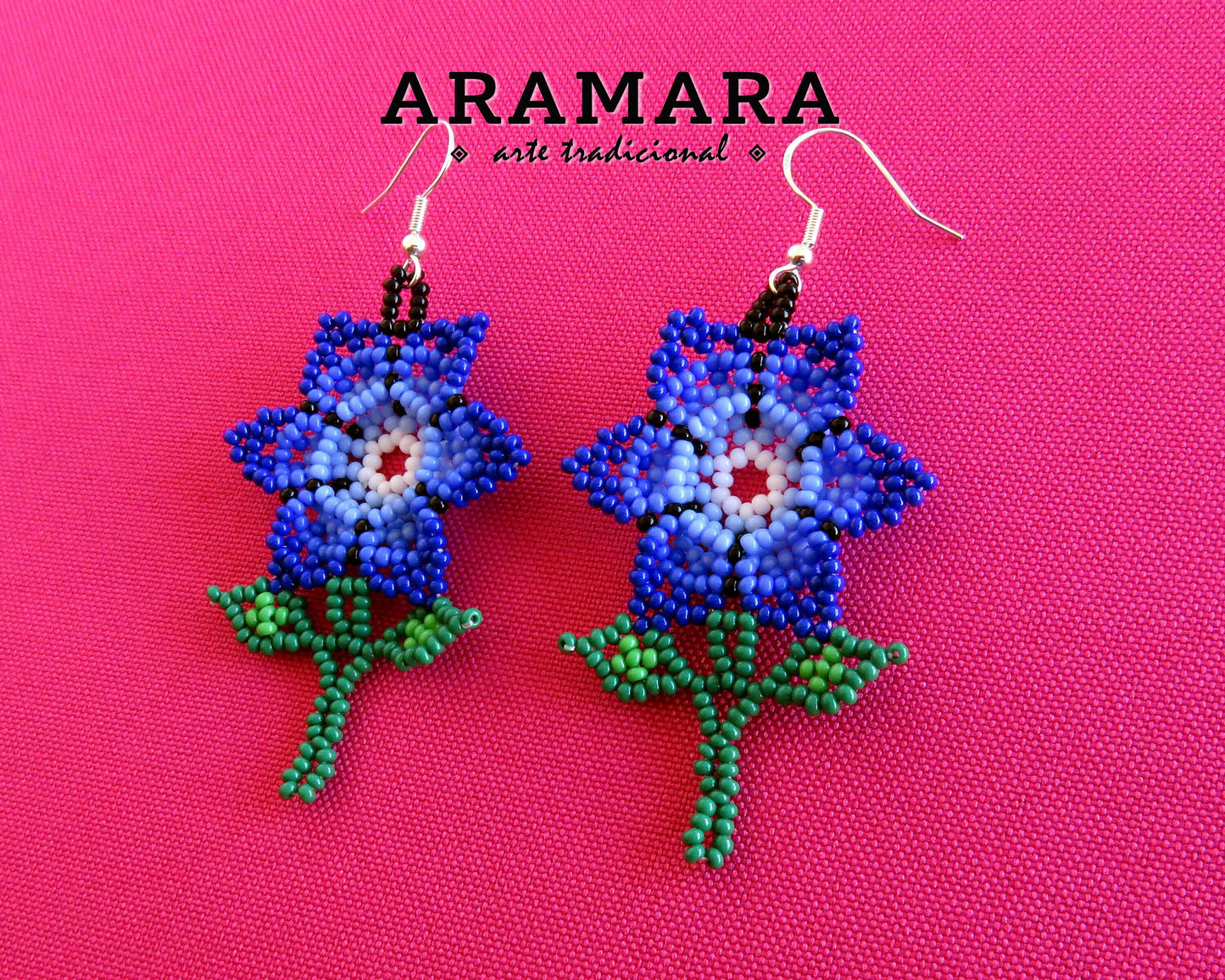 Mexican Jewelry, Mexican folk art, Huichol Earrings, Beaded Flower, Native american earrings, Flower Earrings, Mexican earrings, AF-0925