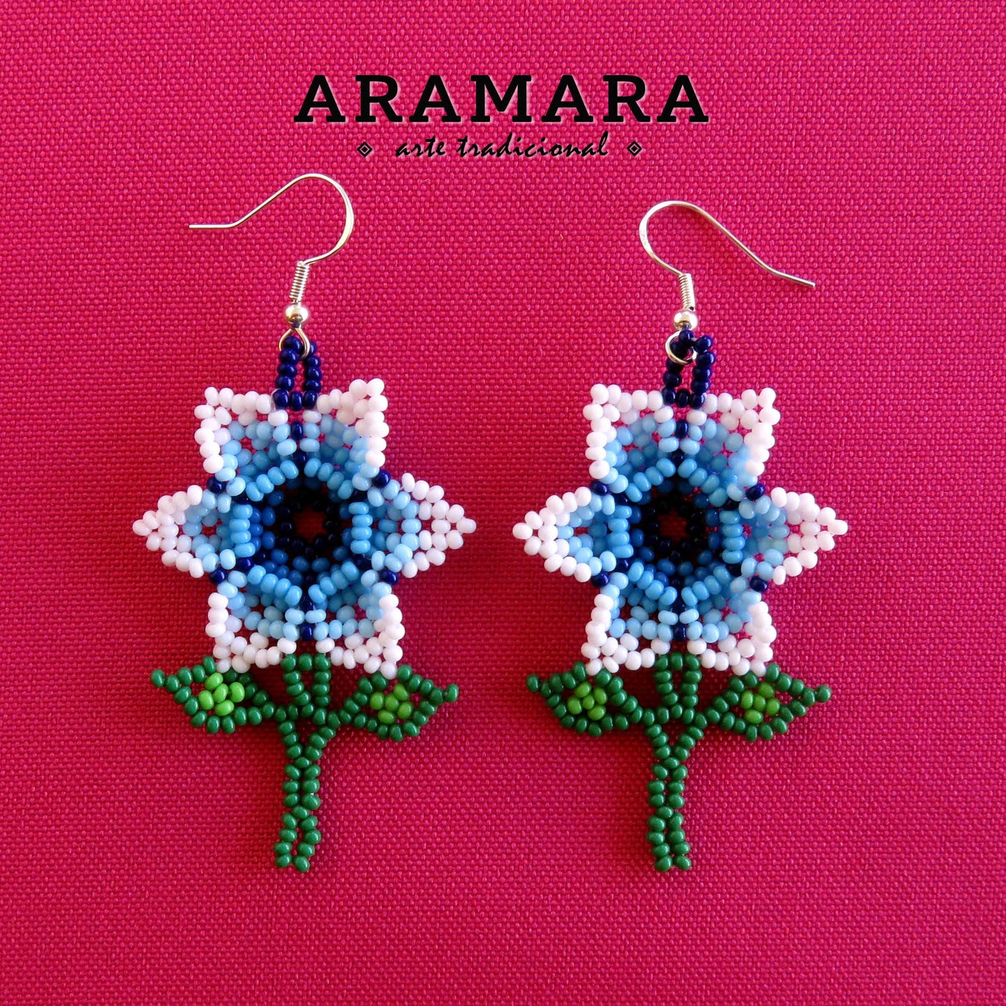 Mexican folk art, Native american earrings, Mexican Jewelry, Beaded Flower, Mexican earrings, Flower Earrings, Huichol Earrings, AF-0926