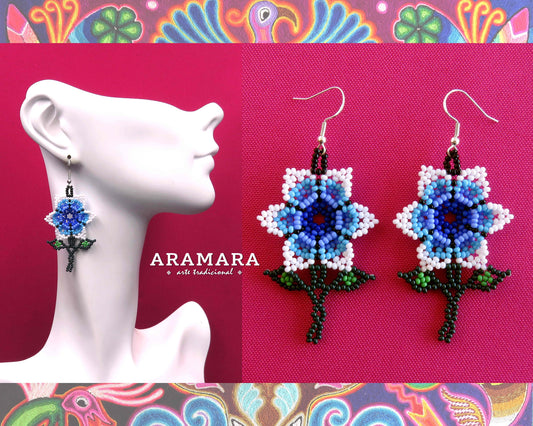 Native american earrings, Flower Earrings, Mexican earrings, Mexican Jewelry, Beaded Flower, Huichol Earrings, Mexican folk art, AF-0928