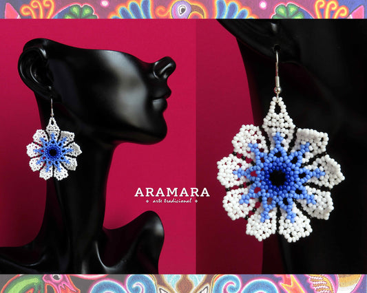 Native american earrings, Mexican earrings, Beaded Flower, Mexican folk art, Mexican Jewelry, Huichol Earrings, Flower Earrings, AF-0935