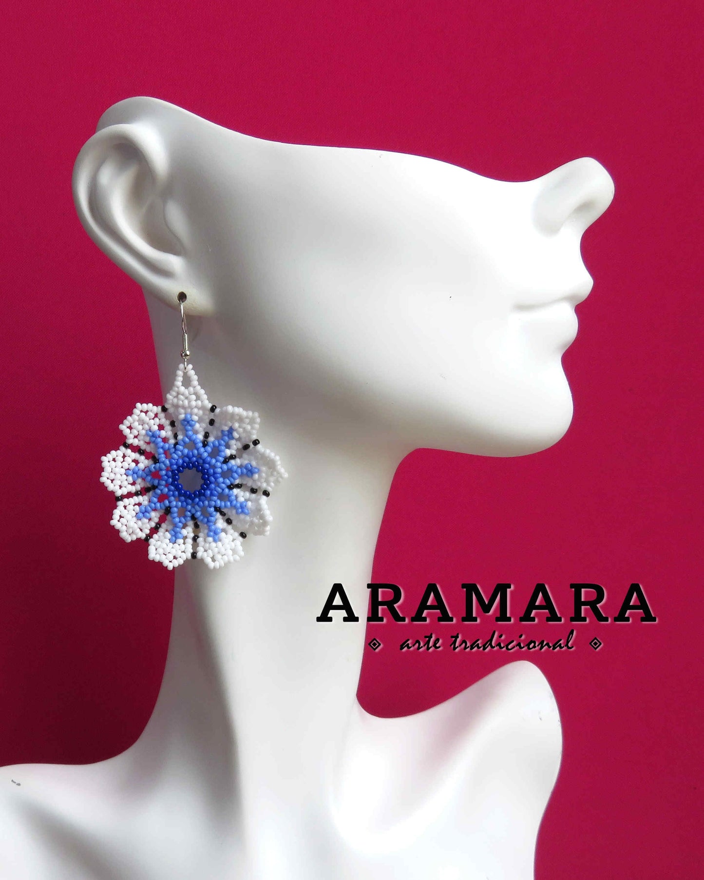 Native american earrings, Mexican earrings, Beaded Flower, Mexican folk art, Mexican Jewelry, Huichol Earrings, Flower Earrings, AF-0935