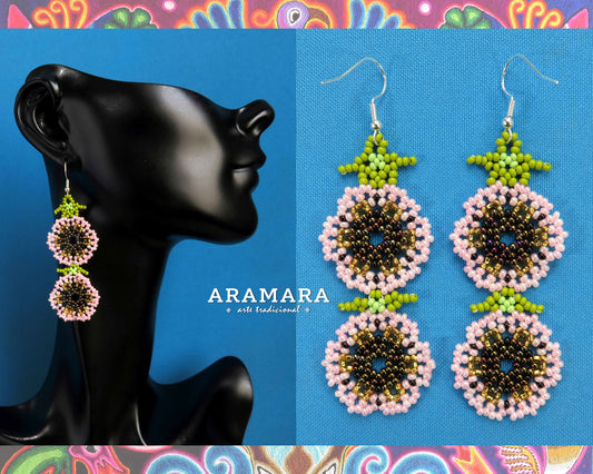 White Huichol Beaded Flower Earrings  |  AF-0945