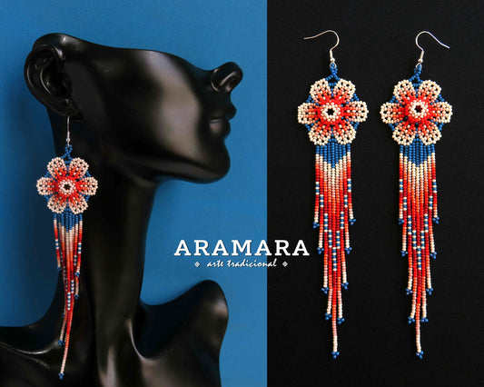 Huichol Beaded Flower Earrings  |  AF-0863