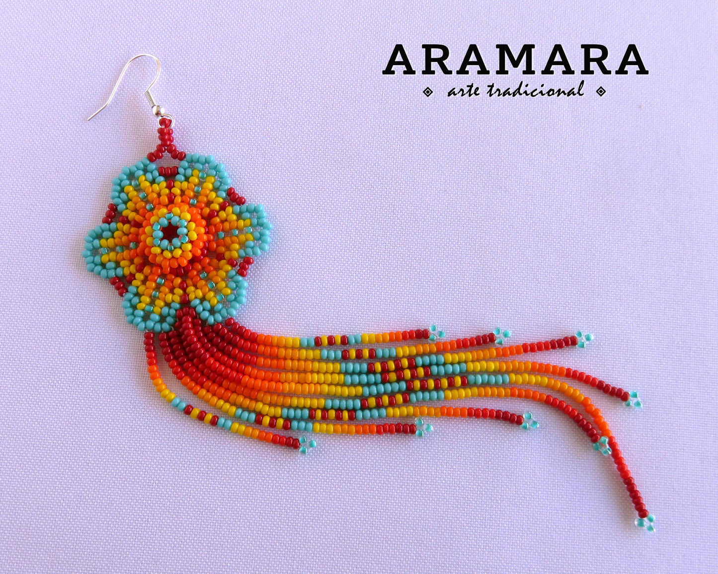Flower Earrings, Mexican Jewelry, Mexican earrings, Mexican folk art, Beaded Flower, Native american earrings, Huichol Earrings, AF-0899