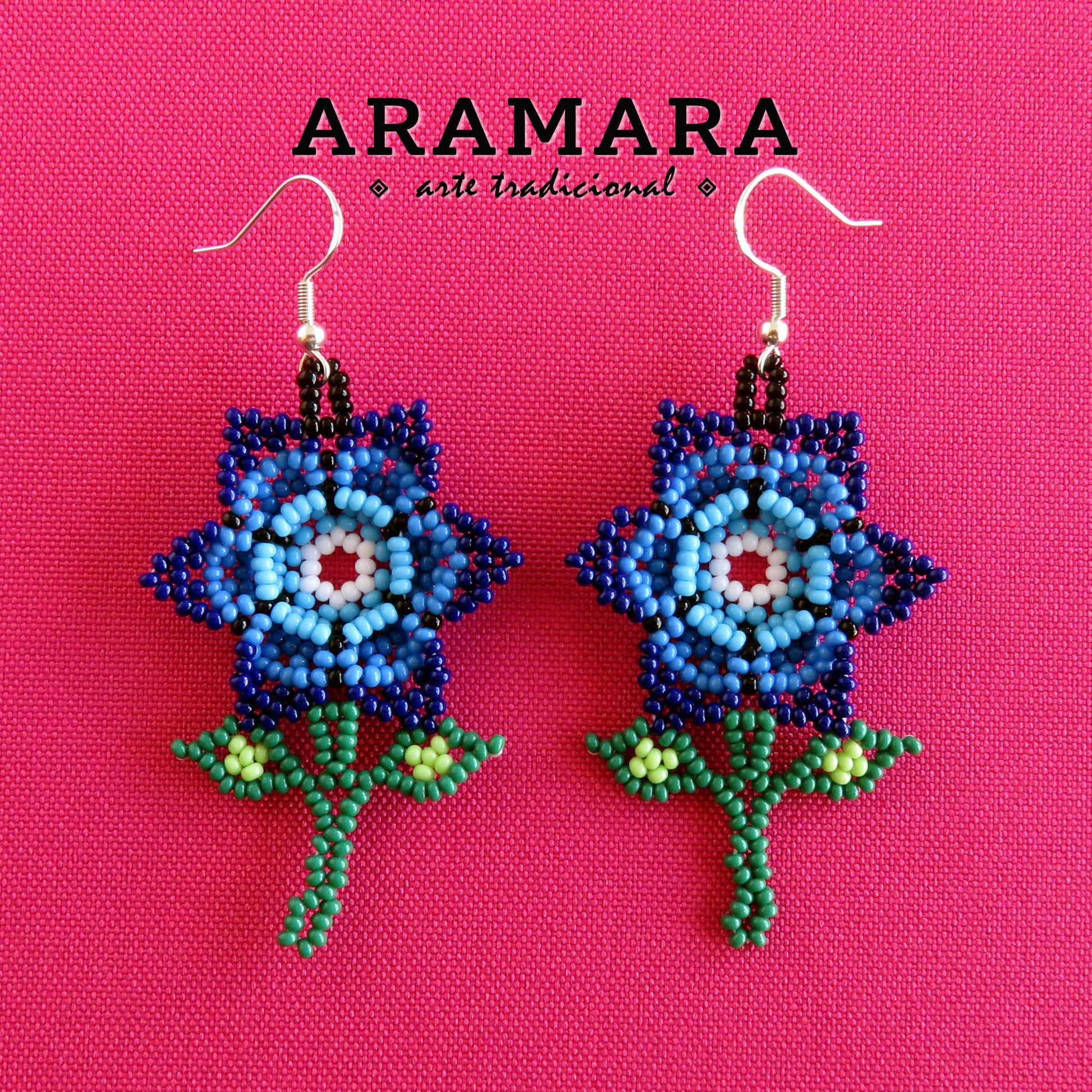 Huichol Earrings, Beaded Flower, Native american earrings, Flower Earrings, Mexican Jewelry, Mexican earrings, Mexican folk art, AF-0929