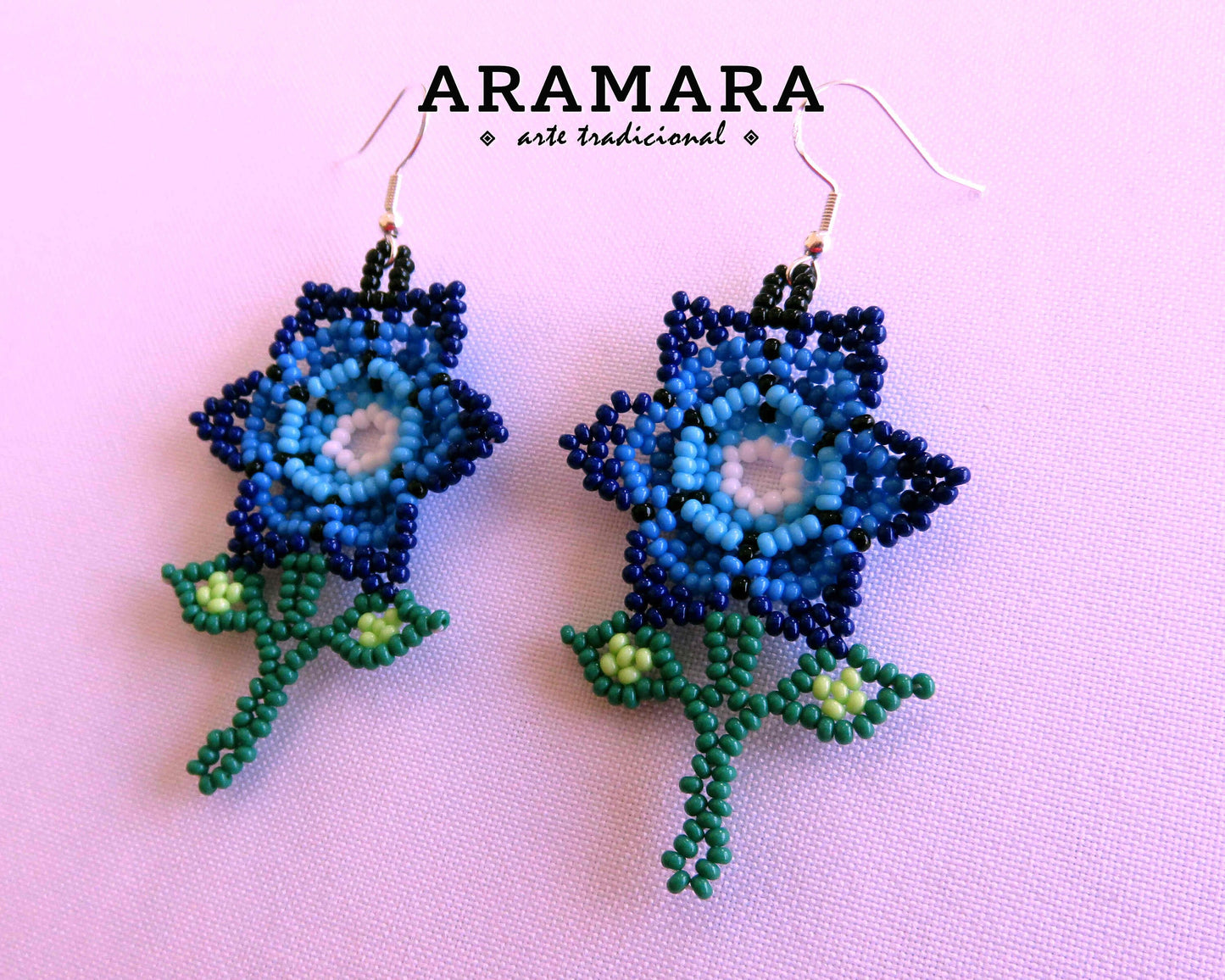 Huichol Earrings, Beaded Flower, Native american earrings, Flower Earrings, Mexican Jewelry, Mexican earrings, Mexican folk art, AF-0929