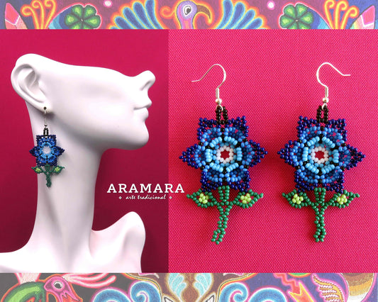 Huichol Earrings, Beaded Flower, Native american earrings, Flower Earrings, Mexican Jewelry, Mexican earrings, Mexican folk art, AF-0929