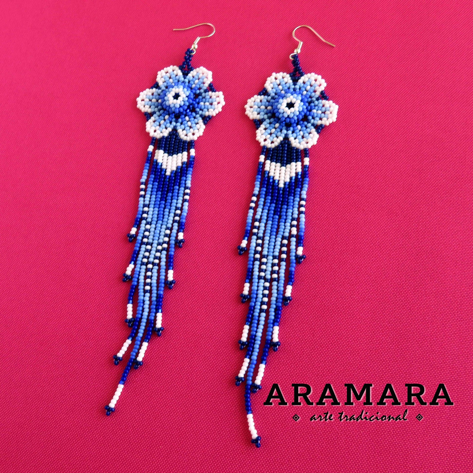 Beaded Flower, Mexican earrings, Native american earrings, Mexican Jewelry, Flower Earrings, Huichol Earrings, Mexican folk art, AF-0938