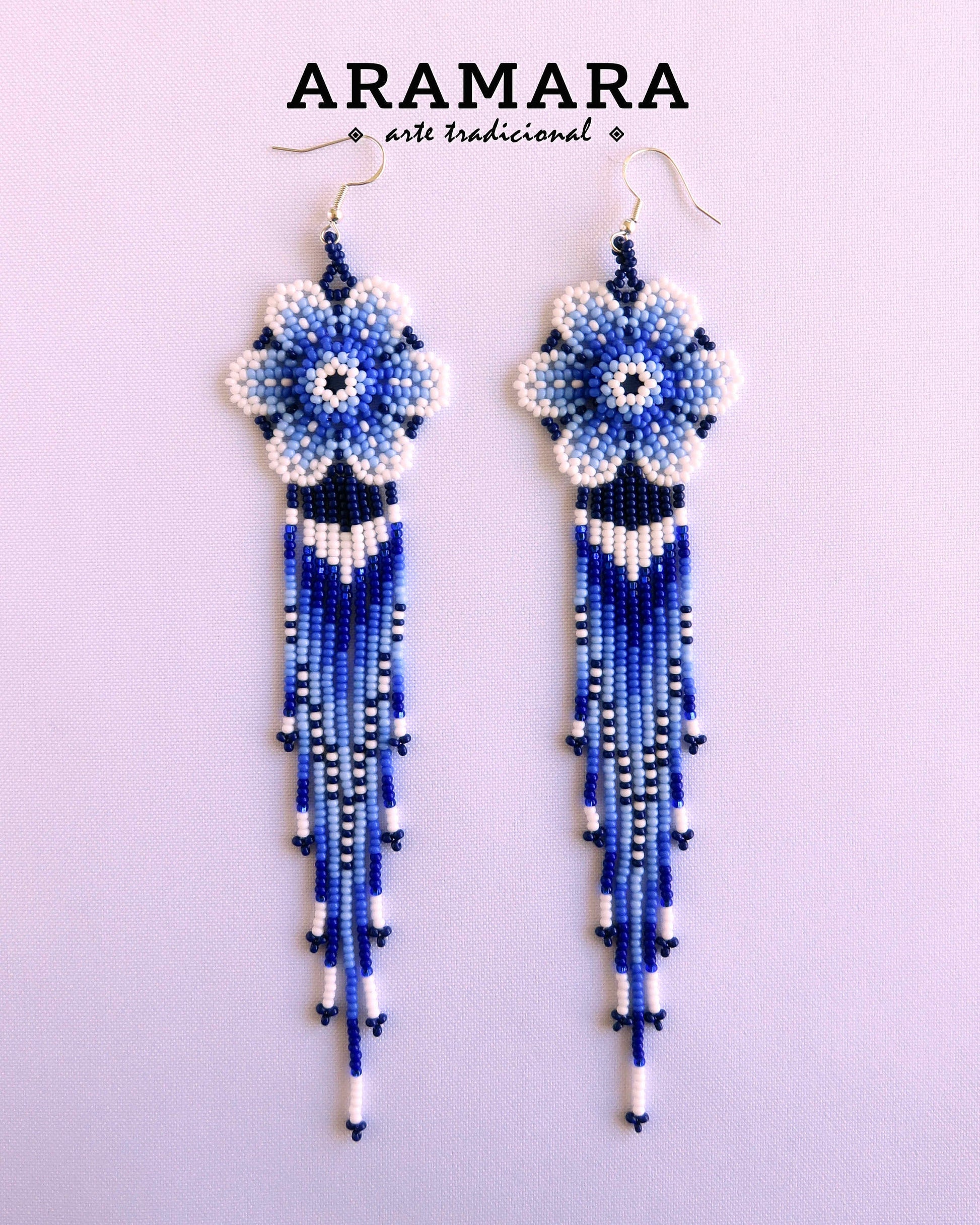 Beaded Flower, Mexican earrings, Native american earrings, Mexican Jewelry, Flower Earrings, Huichol Earrings, Mexican folk art, AF-0938