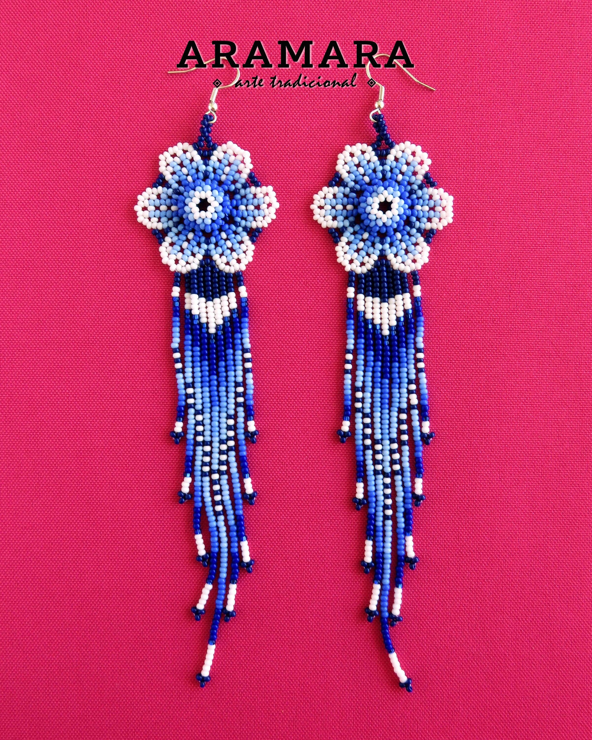 Beaded Flower, Mexican earrings, Native american earrings, Mexican Jewelry, Flower Earrings, Huichol Earrings, Mexican folk art, AF-0938
