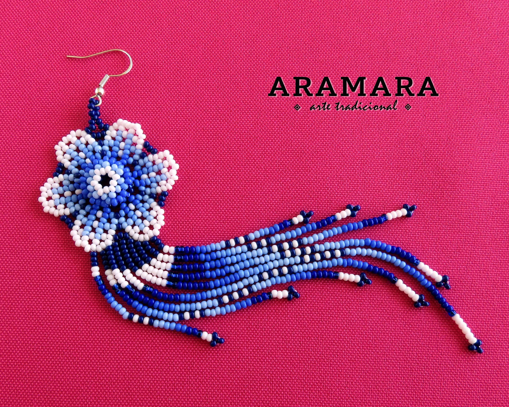 Beaded Flower, Mexican earrings, Native american earrings, Mexican Jewelry, Flower Earrings, Huichol Earrings, Mexican folk art, AF-0938