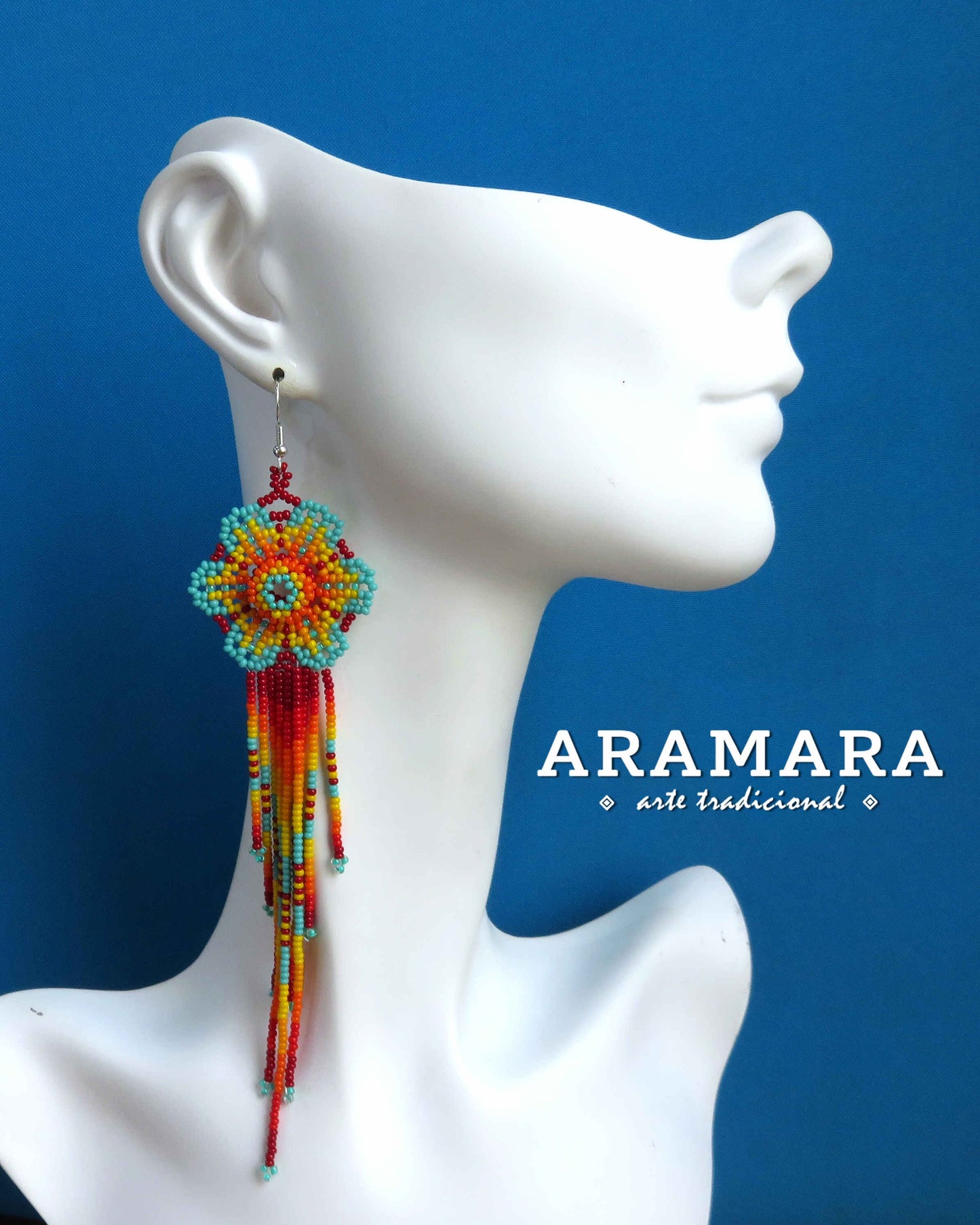 Flower Earrings, Mexican Jewelry, Mexican earrings, Mexican folk art, Beaded Flower, Native american earrings, Huichol Earrings, AF-0899
