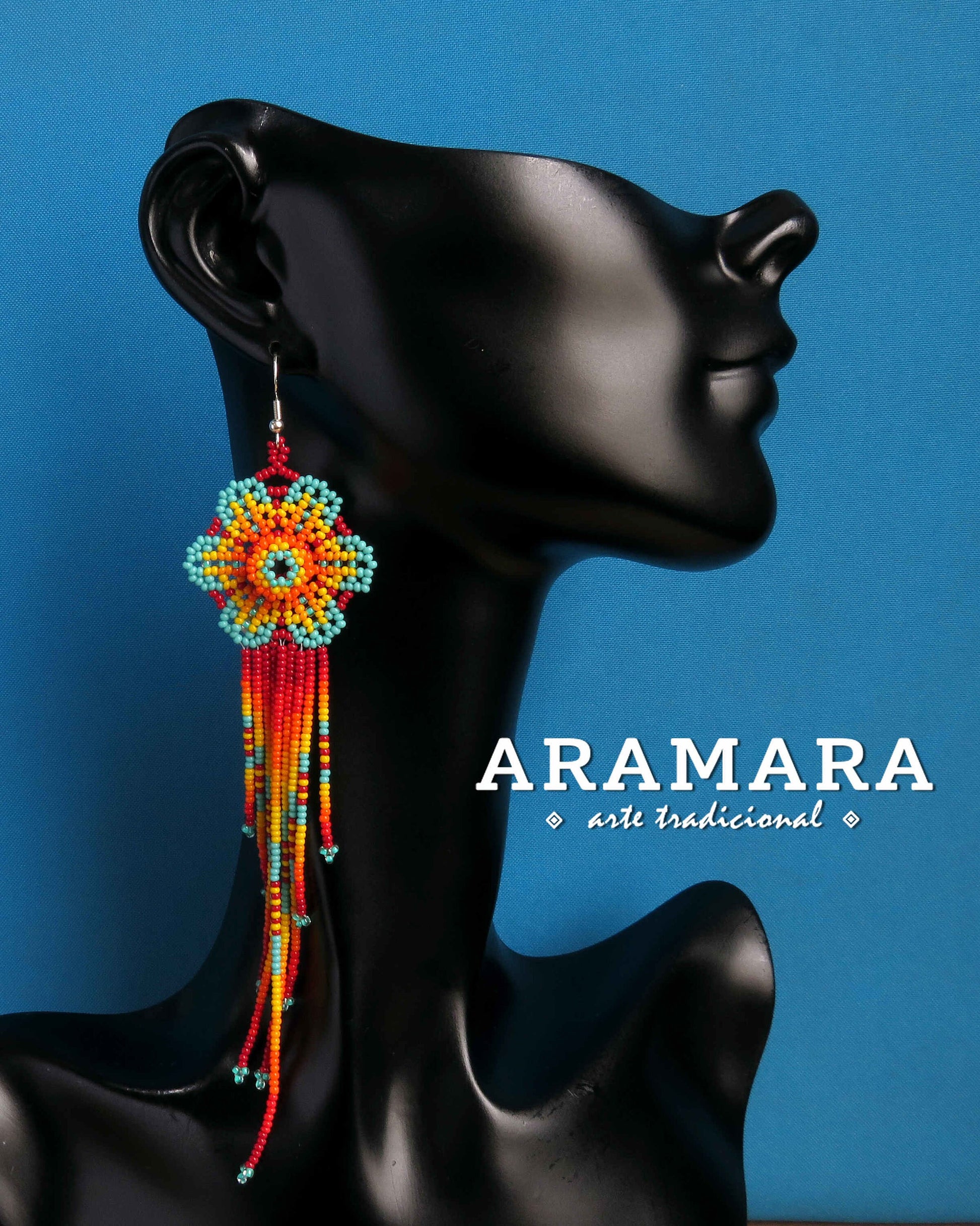 Flower Earrings, Mexican Jewelry, Mexican earrings, Mexican folk art, Beaded Flower, Native american earrings, Huichol Earrings, AF-0899