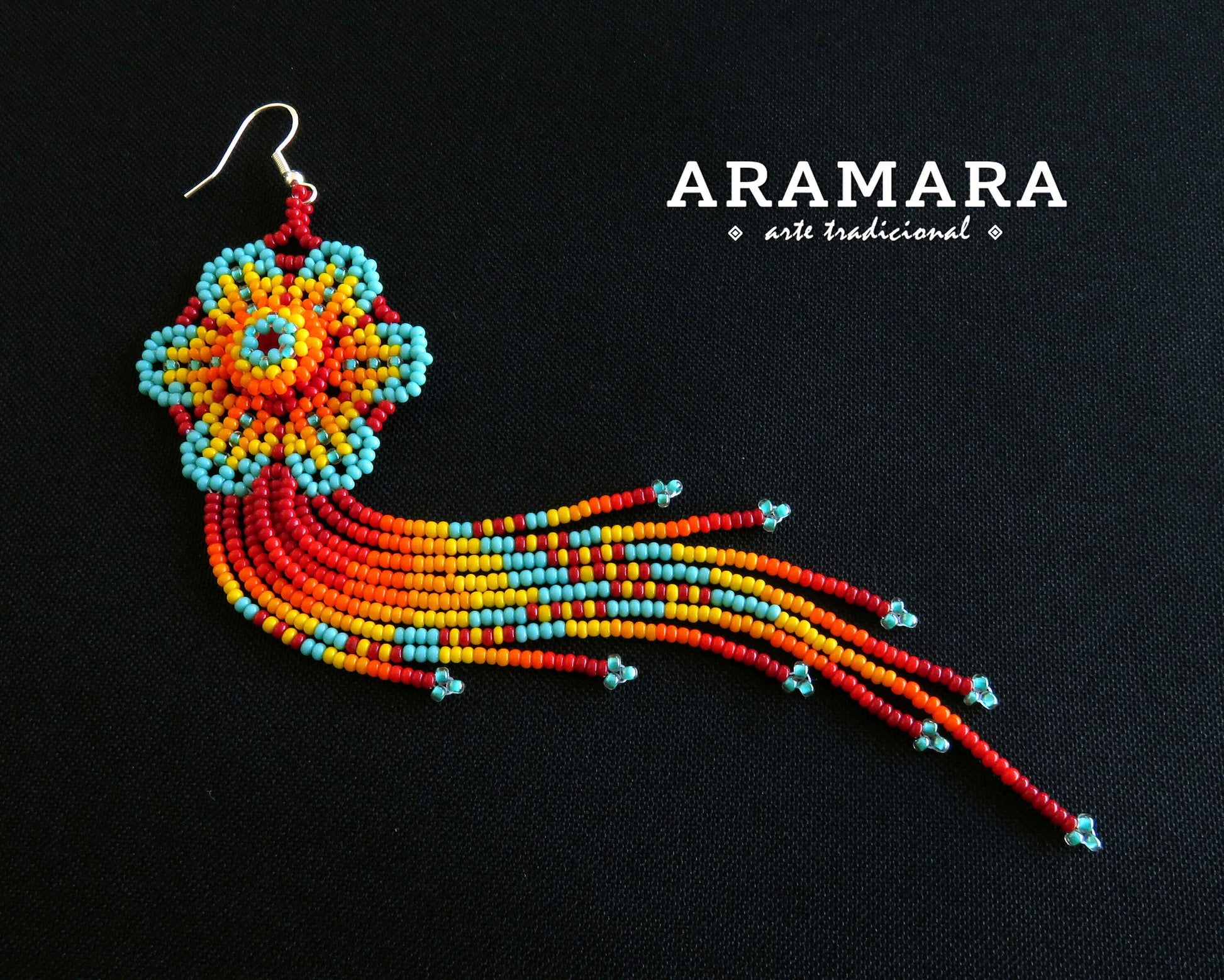 Flower Earrings, Mexican Jewelry, Mexican earrings, Mexican folk art, Beaded Flower, Native american earrings, Huichol Earrings, AF-0899