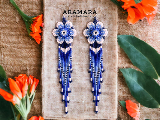 Beaded Flower, Mexican earrings, Native american earrings, Mexican Jewelry, Flower Earrings, Huichol Earrings, Mexican folk art, AF-0938